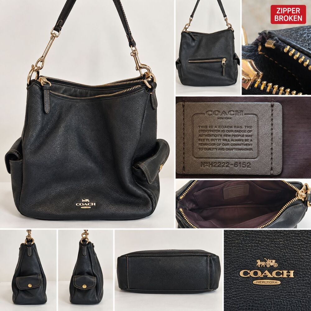 Coach Black Pebbled Leather Shoulder Bag Hobo Purse Gold Hardware AS IS